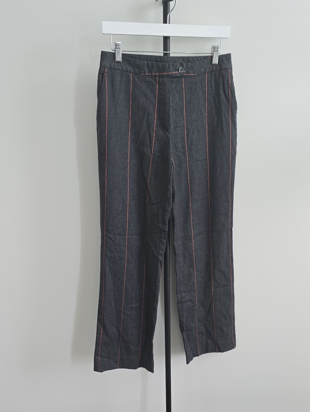 Women's Charcoal Trousers with Subtle Red Pinstripes